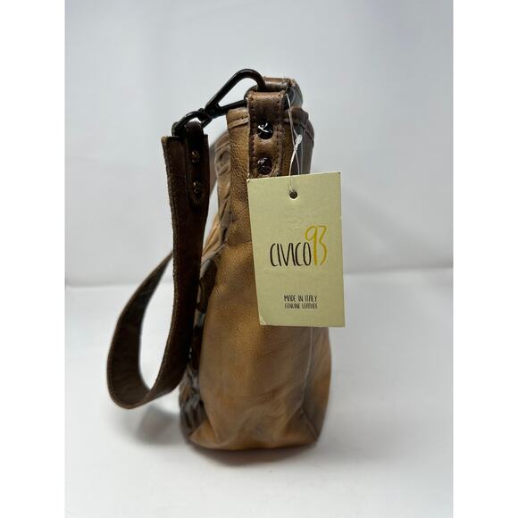 Civico 93 NWT Genuine Embossed Brown Leather Made in Italy Shoulder Bag Purse - Picture 3 of 9